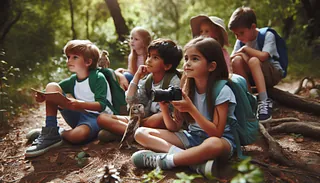Kinder schauen sich gemeinsam die Natur an