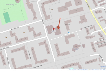 Straßenkarte, die die Position "Friedenauer Str. 17.2" in Monheim anzeigt