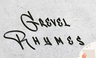 Dieses Bild ist grau und hat einen schwarzen Schriftzug. Da steht "Grevel Rhymes".