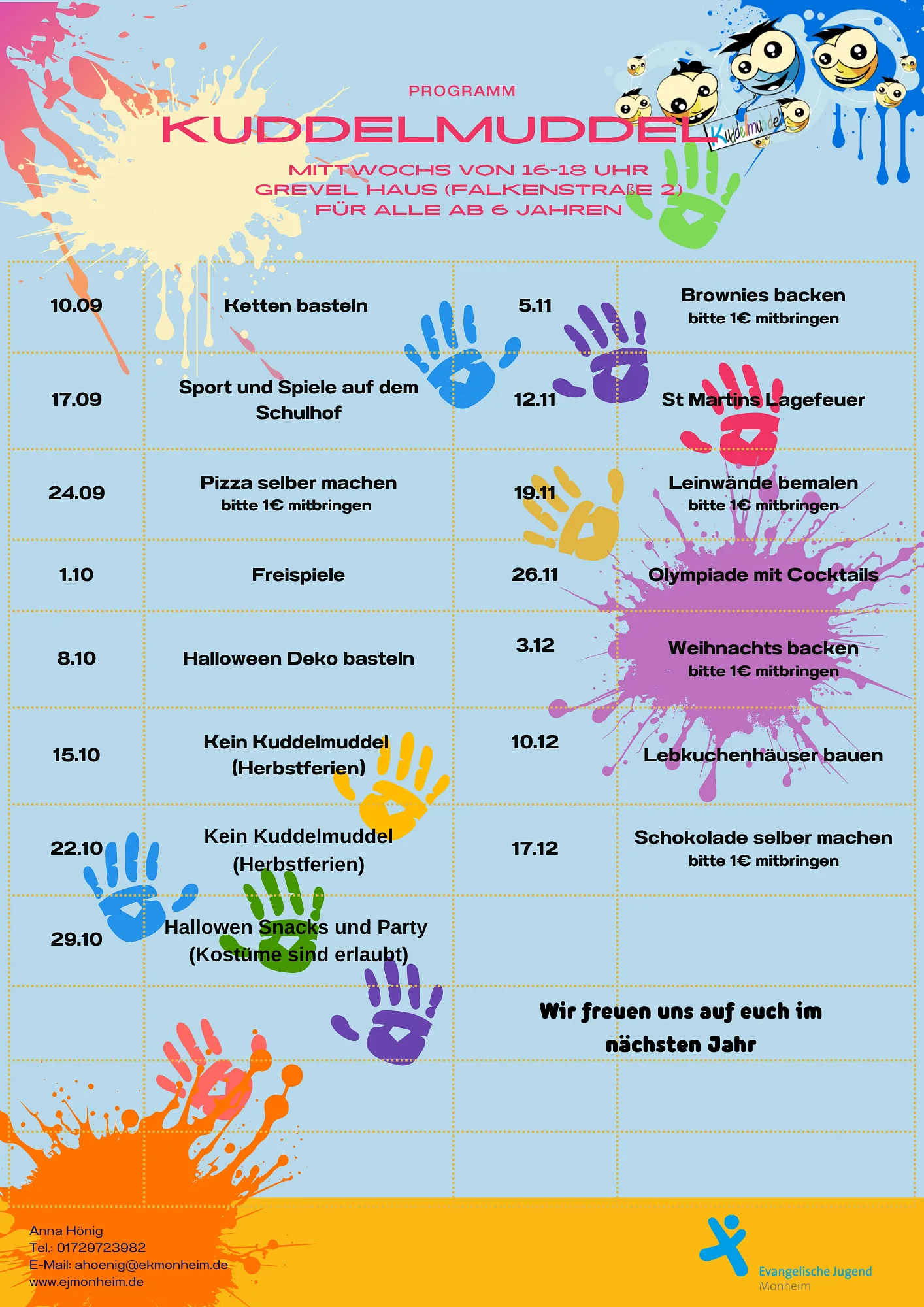 Programmflyer von Kuddelmuddel, weitere Informationen unter ahoenig@ekmonheim.de